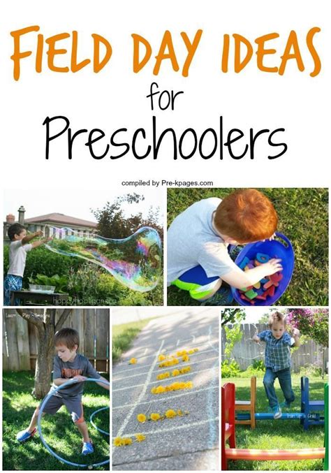 a collage of photos with the words field day ideas for preschoolers