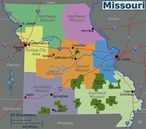 Large regions map of Missouri state | Missouri state | USA | Maps of ...