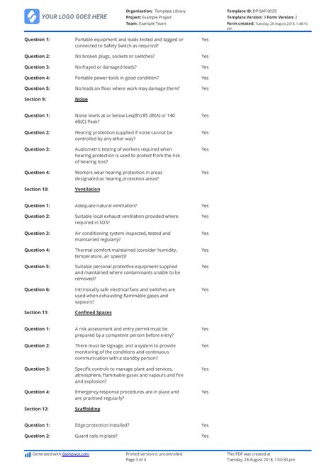 Hazard Identification Checklist template - Free to use and editable