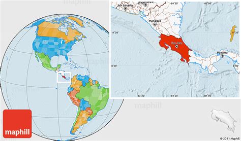 Political Location Map of Costa Rica, highlighted continent