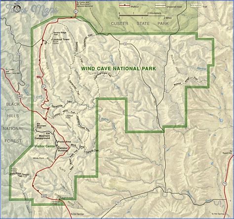 WIND CAVE NATIONAL PARK MAP SOUTH DAKOTA - ToursMaps.com