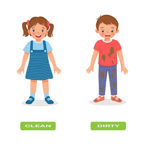 Opposite adjective antonym clean and dirty words illustration of kids ...