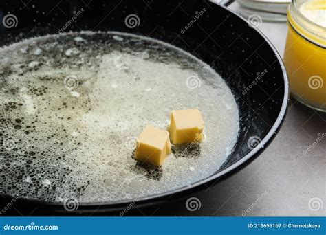 Melting Butter in Frying Pan, Closeup View Stock Image - Image of ...