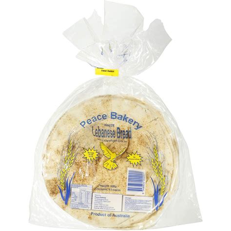 Peace Bakery Lebanese Bread White 6pk 350g | Woolworths