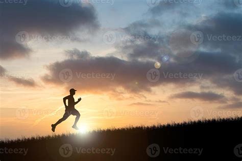 Running man silhouette in sunset time. silhouette for a runner training in the evening. Sunsets ...