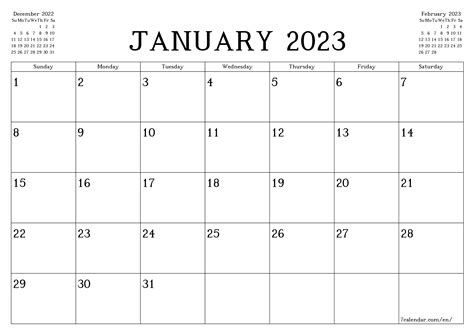 Free Monthly Calendar Printable 2023