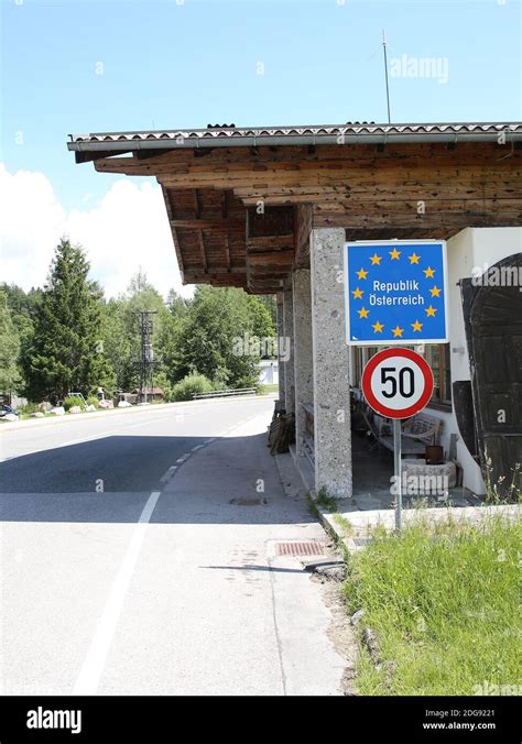 Border sign Republic of Austria at the DÃ¼rrnberg border crossing the ...