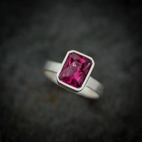 Pink Garnet Ring Radiant Cut Solitaire Gemstone Ring in