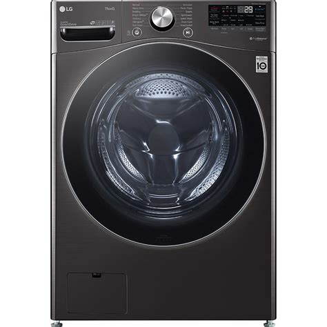 LG Black Steel Stackable Steam 5.2 cu.ft. Front Load Washer and 7.4 cu.ft. Steam Vented Dryer ...