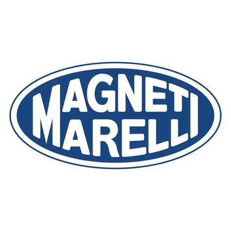 the magnet marelli logo is shown in blue and white, with an oval shape