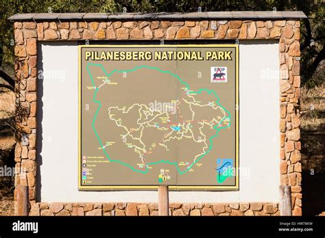 Pilanesberg National Park entry gate. Map of the park. Safari in Africa. South Africa Stock ...