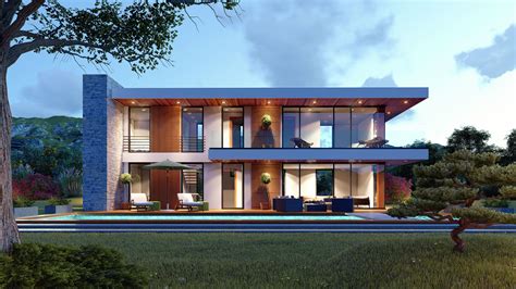 Contemporary House High Quality Exterior Scene 3D model 1