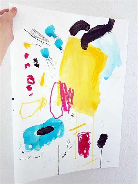 Abstract Painting on Paper - Primary Colors Art