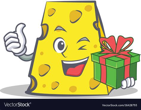 Cheese character cartoon style with gift Vector Image