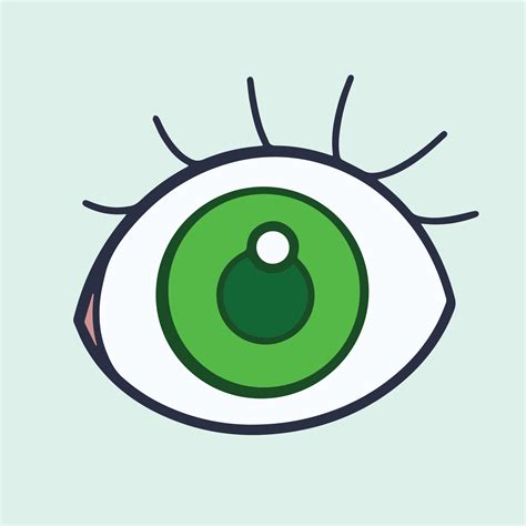 Wide single green eye with eye lash. Vector illustration icon with ...