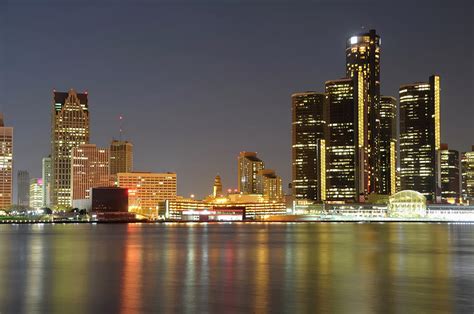 Detroit Skyline At Night by Rivernorthphotography