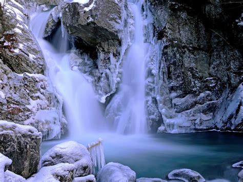 Beautiful Waterfall Winter Snow Ice Rock Picture With Widescreen Hd ...