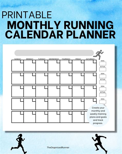 Runner's Monthly Calendar Printable Running Planner Printable Running Workout Tracker Fitness ...