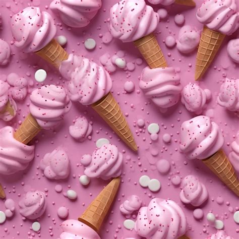 Premium AI Image | Pink ice cream cones with sprinkles and sprinkles on a pink surface generative ai