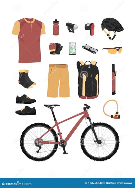 Mountain Bike Hardtail Equipment and Accessories. Color Vector Illustration Stock Vector ...