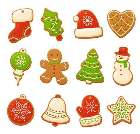 Galletas de jengibre de dibujos animados. elementos del vector de navidad | Vector Premium