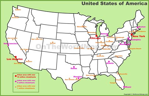 Main U.S. cities map