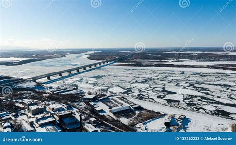 Khabarovsk Bridge-road and Railway Bridge that Crosses the Amur River ...