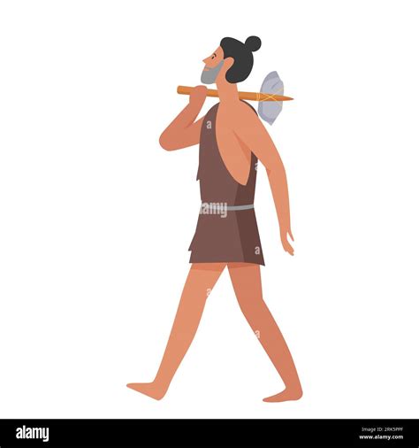 Ancient man with handmade hammer. Stone age people and lifestyle vector ...