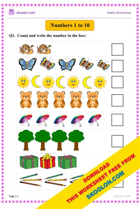 Numbers 1 to 10 Worksheet for KG - skoolon.com