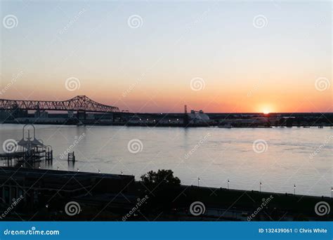 Mississippi River Bridge at Sunset in Baton Rouge Stock Image - Image ...