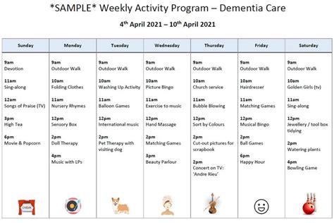 Sample Weekly Program for Memory Care | Memory care activities, Memory ...