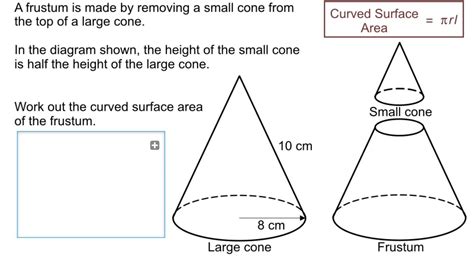 Work out the curved surface area of the frustum A frustum is made by ...