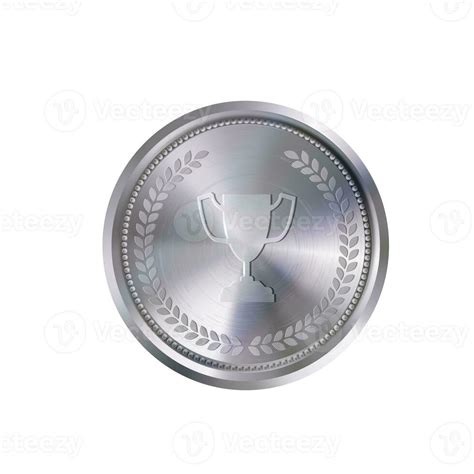 Realistic silver medal with engraved laurel wreath and winner cup. Versatile designs for custom ...