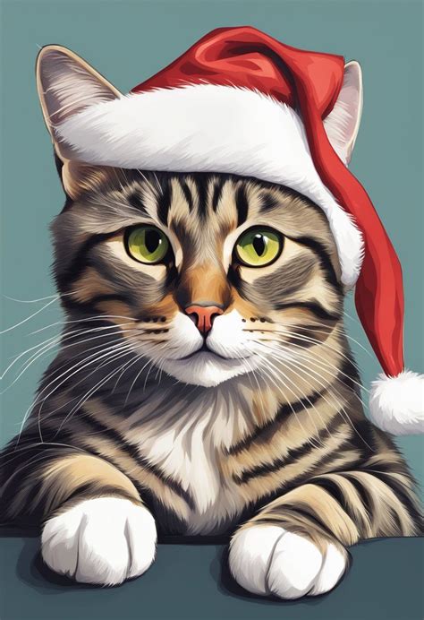 Cat in Santa Hat Illustration | Santa hat, Christmas scenes, Illustration