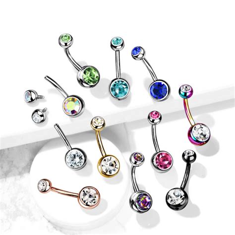 Implant grade titanium internally threaded double jewel belly button ...