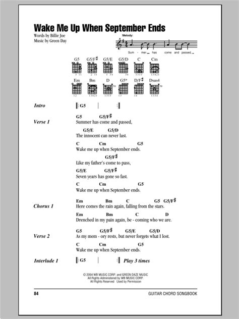 Wake Me Up When September Ends sheet music by Green Day (Lyrics ...