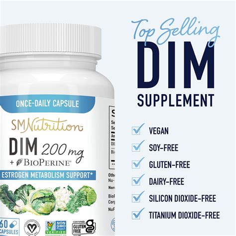 DIM Supplement 200mg - DIM Diindolylmethane Plus BioPerine 60-Day Supply of DIM for Estrogen ...