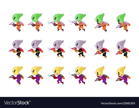 Space creature with jet pack and gun game sprites Vector Image