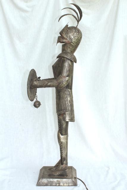 medieval knight armor, vintage art metal tall statue / night light lamp