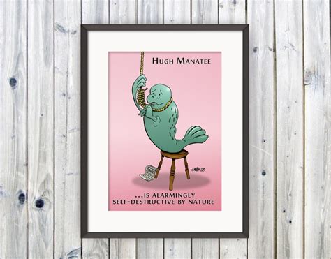 Funny Bathroom Art Hugh Manatee Pun Poster Funny Kitchen - Etsy UK