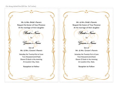 Wedding invitations (Heart Scroll design, A7 size, 2 per page)