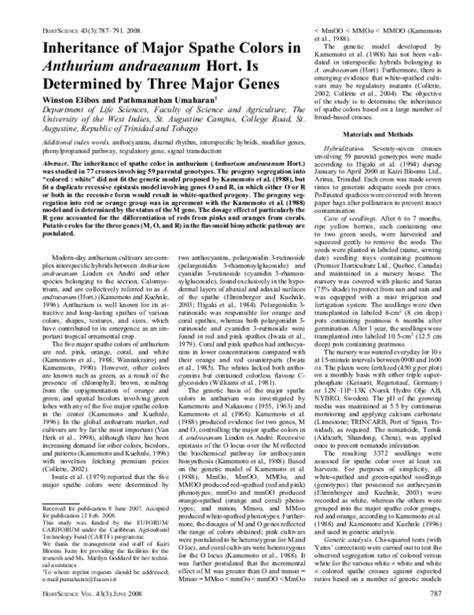 (PDF) Inheritance of Major Spathe Colors in Anthurium andraeanum Hort. Is Determined by Three ...