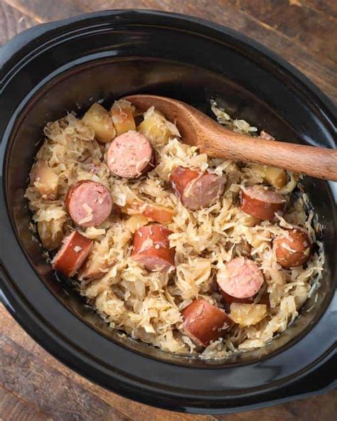 Slow Cooker Sauerkraut and Kielbasa - Simply Happy Foodie