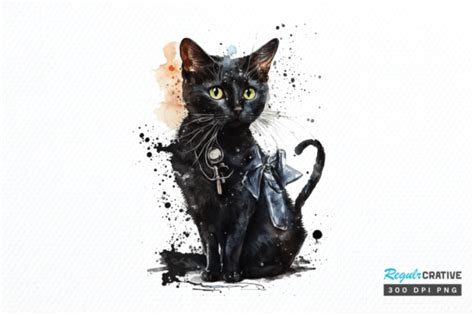 8 Watercolor Black Cat Nurse Clipart Designs & Graphics