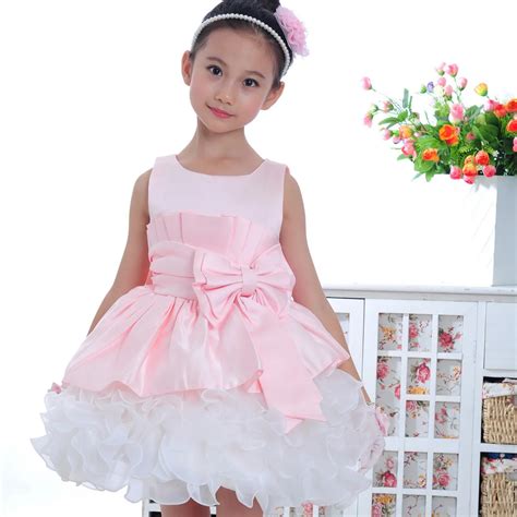 Elegant pink sleeveless kids clothes formal baby girls dress puffy ball ...