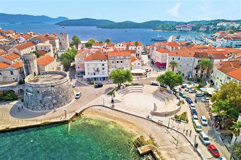 Korcula island. Historic town of Korcula waterfront aerial view Photograph by Brch Photography ...