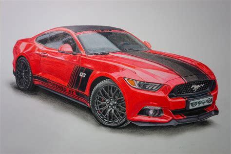 Colored pencil drawing of Ford Mustang Gt. Click the link to watch the timelapse. | Car drawing ...