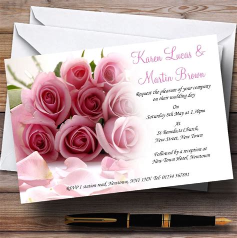 Baby Pink Roses Personalised Wedding Invitations - The Card Zoo