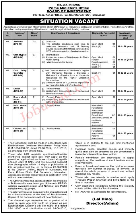 Latest Prime Minister Office Islamabad Jobs August 2023 Advertisement