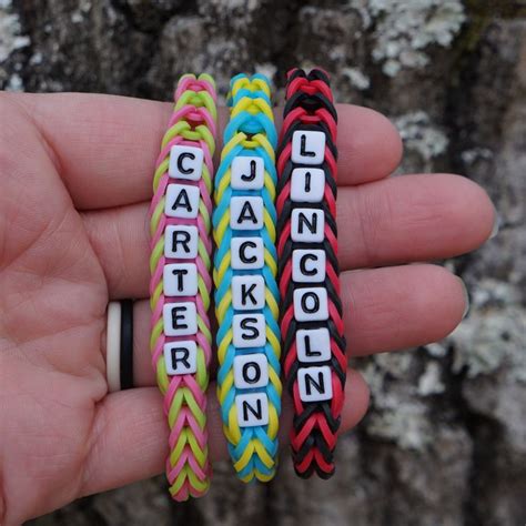 Personalized Rubber Band Bracelet Rainbow Loom Name Bead - Etsy ...